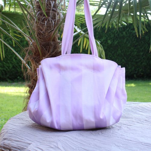Sac rond coulissant rayures mauve : sac de courses, de plage, de pique nique, sac mode été 2026 tissu épais sac viral instagram