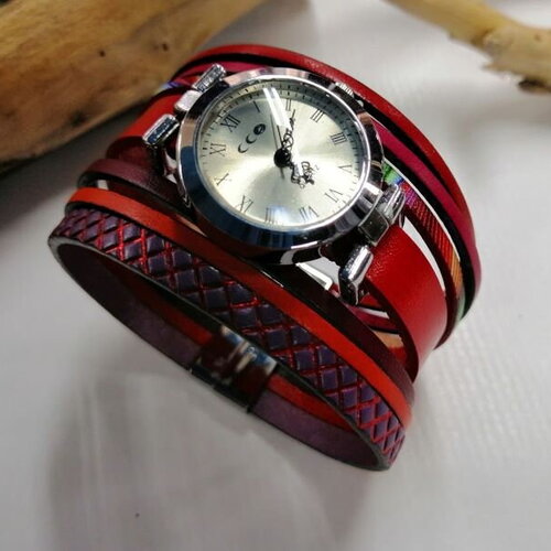 Montre bijoux &quot;madrid&quot; en cuir, rouge.