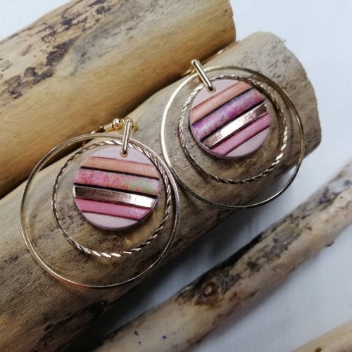 Boucles d'oreilles "cercle" lila et rose