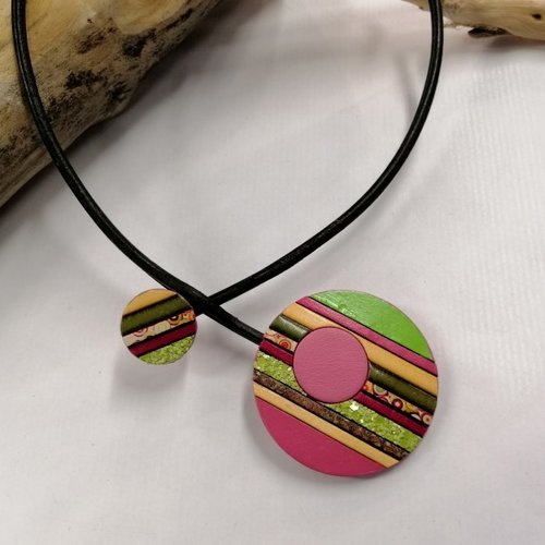 Collier "warhol" rose et vert pomme