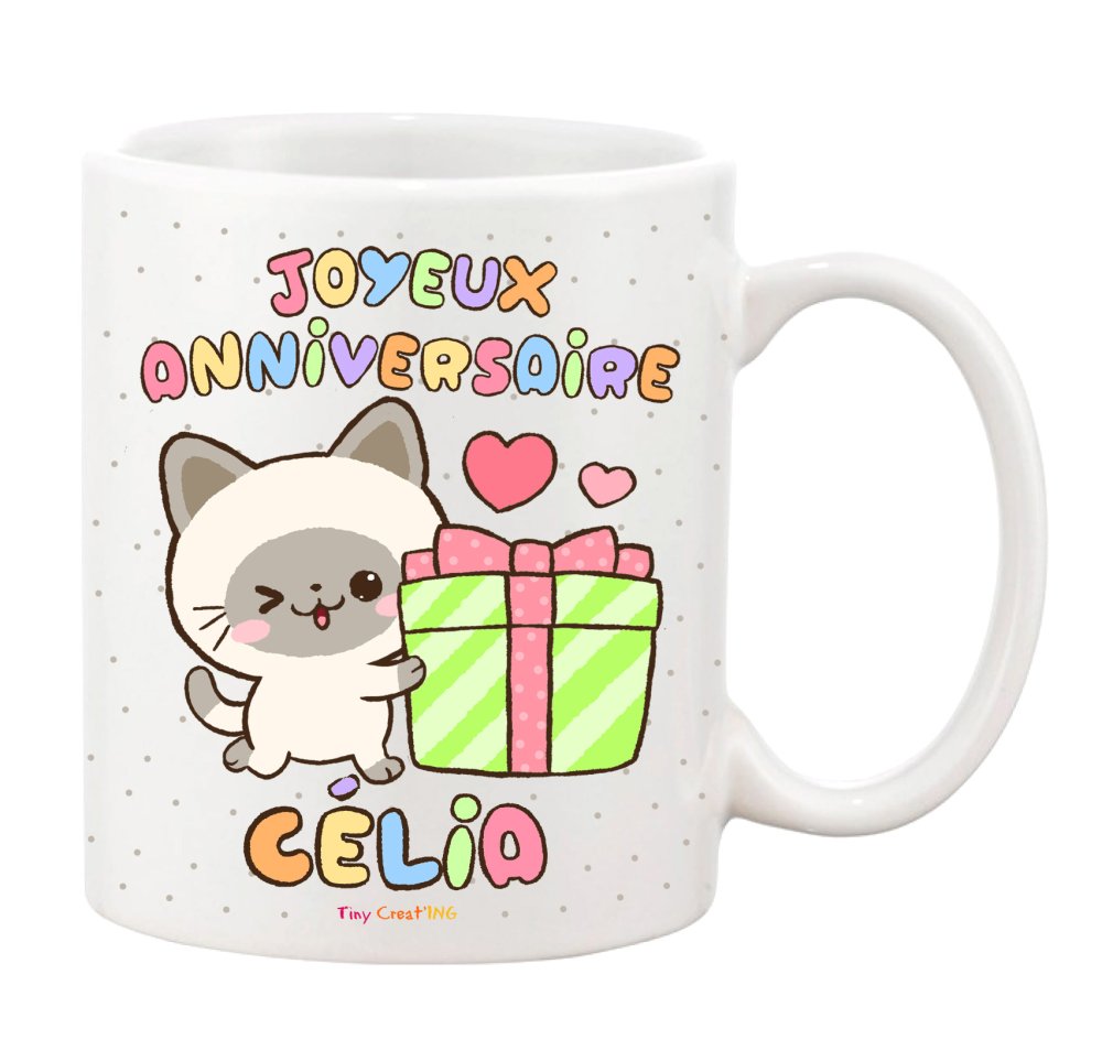 Mug Ceramique 33 Cl Chat Siamois Kawaii Mignon Anniversaire Enfant Personnalisable Prenom Cadeau Original Un Grand Marche