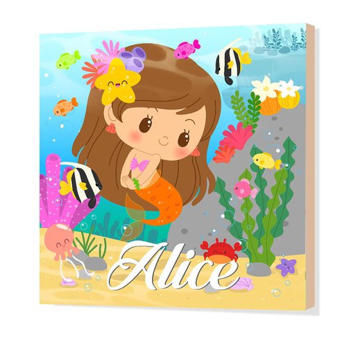 Plaque De Porte Tableau Bois Mdf Chambre Personnalisable Prenom Illustration Originale Petite Sirene Mignon Paillettes Enfant Bebe Un Grand Marche