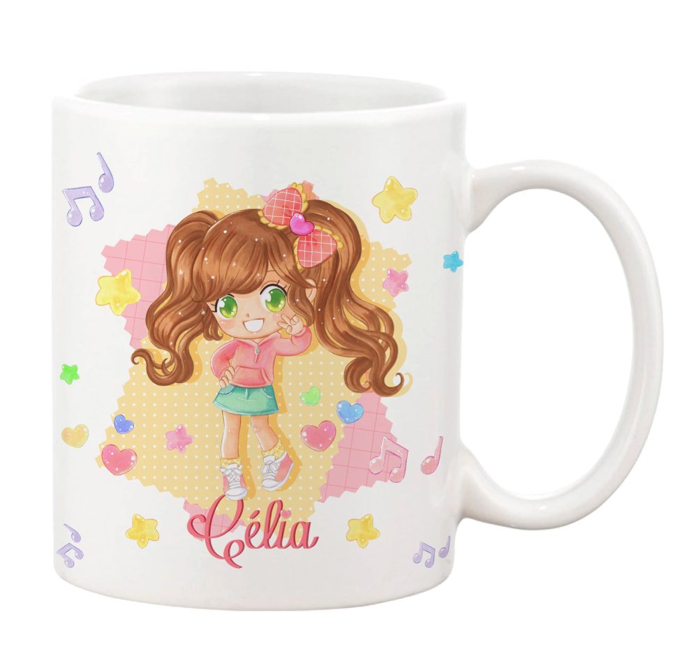 Mug Ceramique Fille Chibi Kawaii Mignon Anniversaire Enfant Personnalisable Prenom Cadeau Original Un Grand Marche