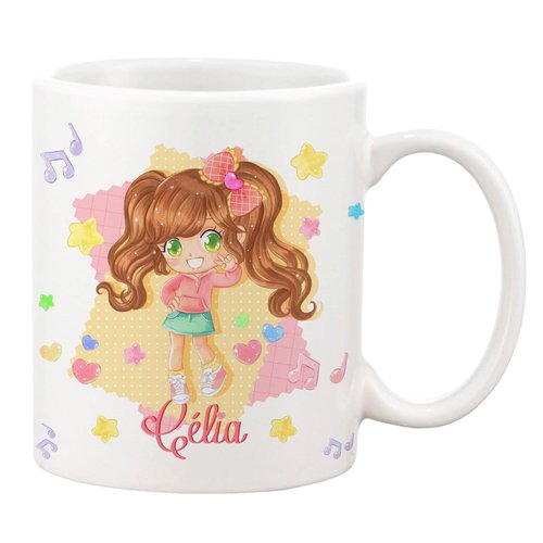 Mug Ceramique Fille Chibi Kawaii Mignon Anniversaire Enfant Personnalisable Prenom Cadeau Original Un Grand Marche