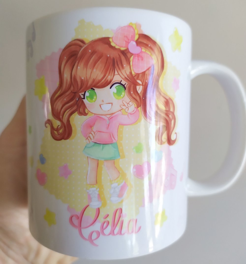 Mug Ceramique Fille Chibi Kawaii Mignon Anniversaire Enfant Personnalisable Prenom Cadeau Original Un Grand Marche