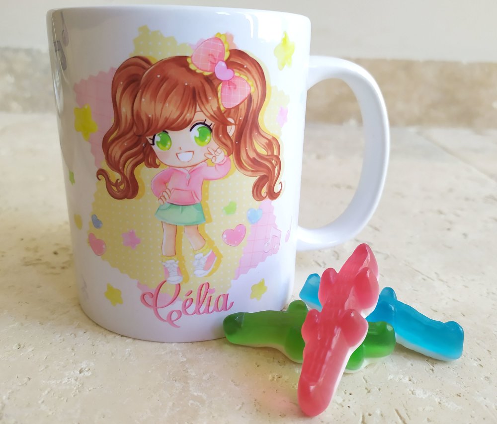 Mug Ceramique Fille Chibi Kawaii Mignon Anniversaire Enfant Personnalisable Prenom Cadeau Original Un Grand Marche