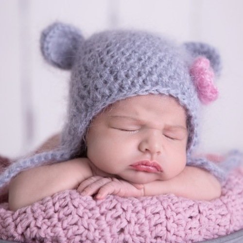 Bonnet bébé gris nounours cache-oreilles, bonnets naissance en mohair