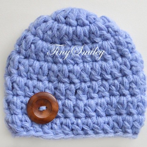 Bonnet bleu garçon crocheté naissance bonnets avec un bouton