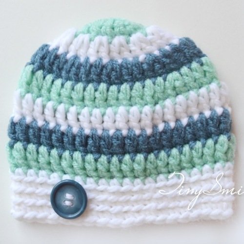 Bonnet bleu blanc menthe rayé bonnets garçon naissance cadeau bébé