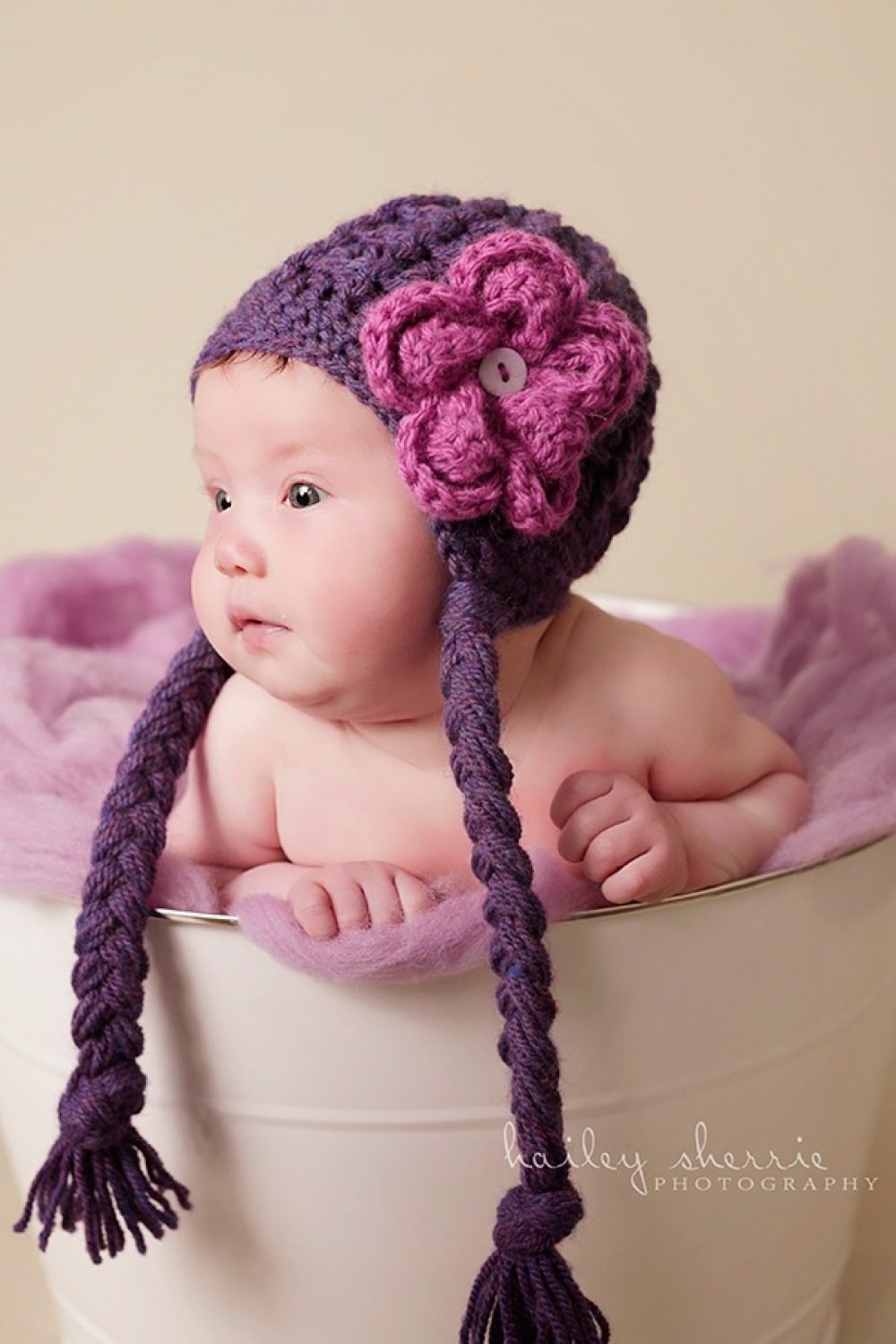 Bonnet Fille Cache Oreilles Couleur Prune Bonnets Au Crochet Naissance Cadeau Bebe Un Grand Marche