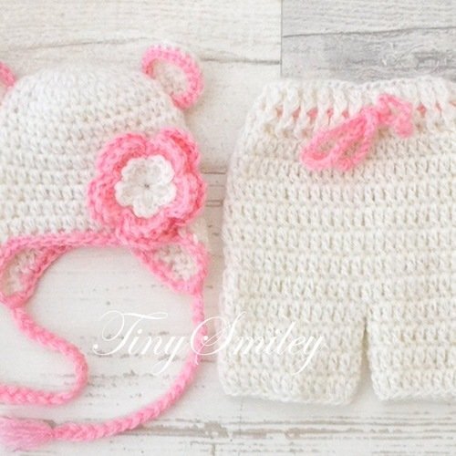 Ensemble fille pantalon et bonnet ensembles nounours naissance au crochet