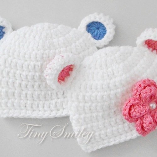 Bonnets nounours blancs pour jumeaux bonnet garçon fille naissance