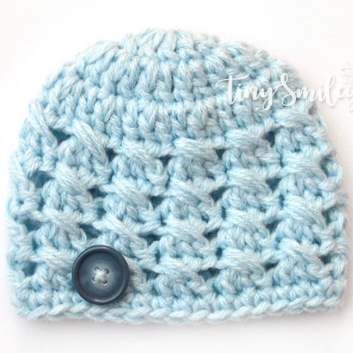 Bonnet bleu pour garçon bonnets crochetés naissance avec un bouton