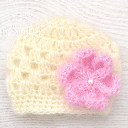 Bonnet fille crocheté mohair, bonnets naissance