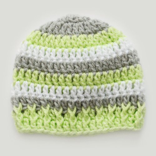 Bonnet au crochet pour bébé en laine douce - vert, gris, blanc