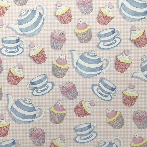 Papier scrapbooking 30.5 x 30.5 cm cupcake teatime fond rose blanc carreaux