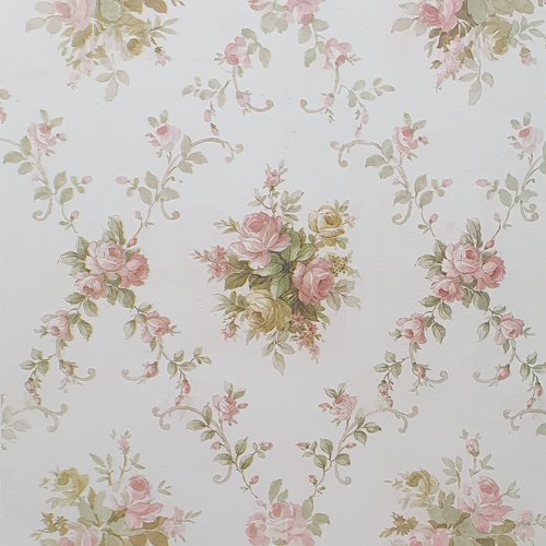 Papier scrapbooking 30.5 x 30.5 cm wallpaper roses coll. carol wilson usa écru rose vert