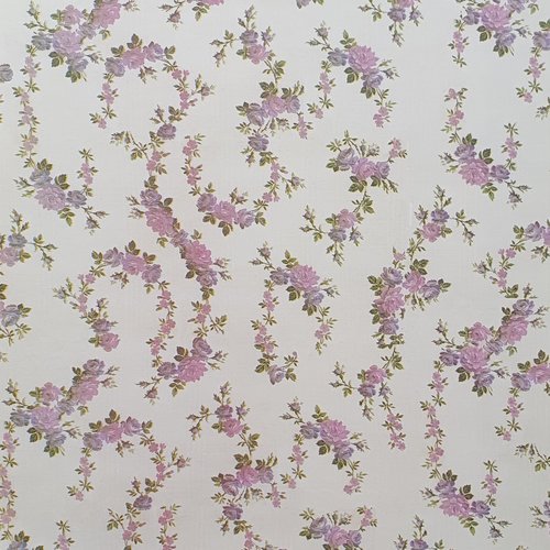 Papier scrapbooking 30.5 x 30.5 cm wallpaper mini roses coll. carol wilson usa écru vert mauve