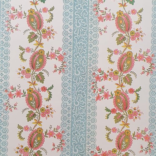 Papier scrapbooking 30.5 x 30.5 cm wallpaper blue lace coll. carol wilson usa fleurs rose bleu blanc