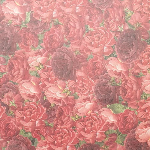 Papier scrapbooking 30.5 x 30.5 cm roses rouge vert bordeaux