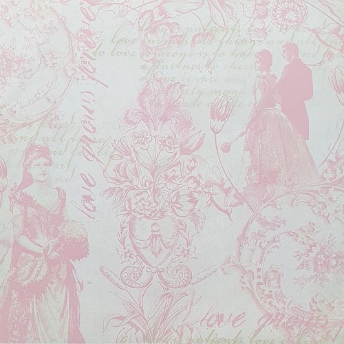 Papier scrapbooking 30.5 x 30.5 cm romantisme rose ecru