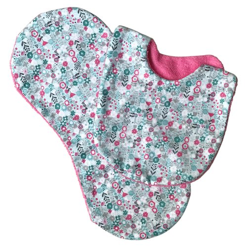 Kit bavoir naissance & bavoir d'épaule "flore"