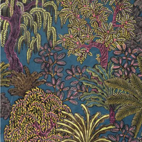 Tissu velours fleuri coloré, tissu à motifs arbres, fibre textile, rideau siège tenture, textile ameublement, garniture, etoffe,
