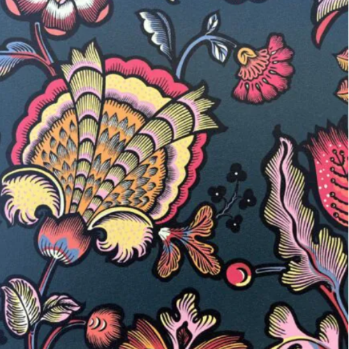 Papier peint fleuri, indienne, intissé papier mat, tapisserie haut de gamme, papier mat, décoration murale, laize floral, tenture murale,