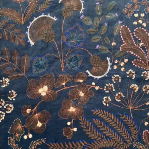 Tissu velours fleuri coloré, tissu à motifs fleurs, fibre textile, rideau siège tenture, textile ameublement, garniture, etoffe,