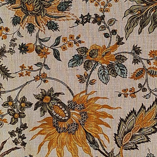 Tissu lin coton fleuri, tissu à motifs fleurs, fibre textile, rideau siège tenture, textile ameublement, garniture, etoffes, tapisseries,