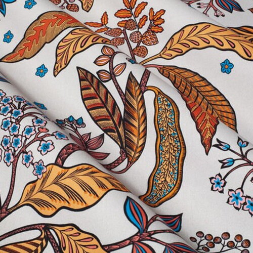Tissu coton fleuri coloré, tissu à motifs fleurs, fibre textile, rideau siège tenture, textile ameublement, garniture, etoffe,