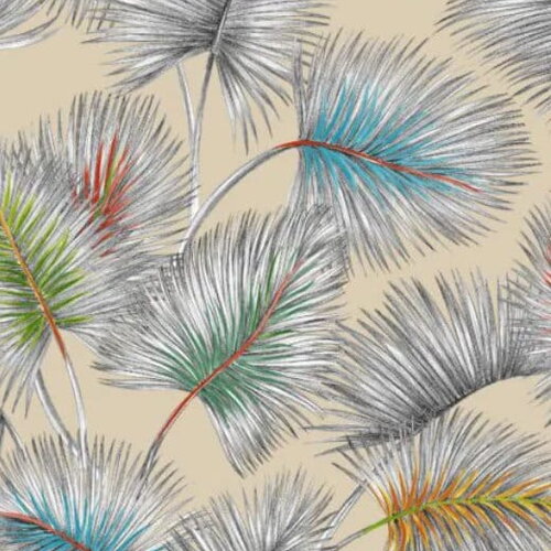Tissu coton feuilles de palme, tissu à motifs, fibre textile, rideau siège tenture, textile ameublement, garniture, etoffe,