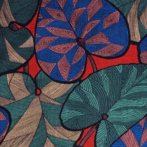 Tissu toile de lin fleuri nénuphars, tissu à motifs fleurs, fibre textile, rideau siège, textile ameublement, etoffe,