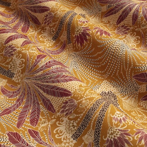 Tissu coton imprimé palmiers, tissu à motifs, fibre textile, rideau siège tenture, textile ameublement, garniture, etoffe,