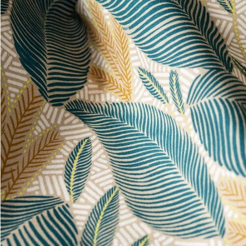 Tissu coton imprimé vegetal, tissu à motifs feuilles, fibre textile, rideau siège tenture, textile ameublement, garniture,