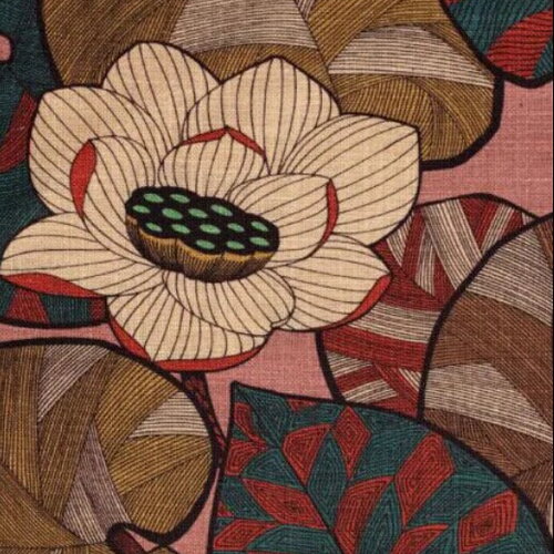 Tissu lin fleuri, tissu à motifs fleurs, fibre textile, rideau siège tenture, textile ameublement, garniture, etoffe,