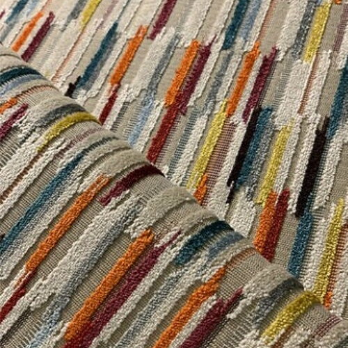 Velours ameublement multicolore, tissu siège tapissier/mètre, savoir-faire français, coupon de tissu, rayures