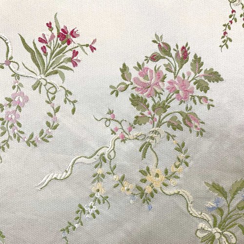Tissu fleuri soie, magnifique tissu haut de gamme qualité sièges et rideaux coloris coquille, etoffe soie à fleurs au mètre