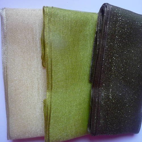 Lot de 3 rubans organza (3 m x 3) - largeur 4 cm - tons vert, jaune