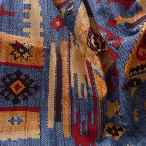 Coupon de tissu fantaisie, motifs geometriques inspiration azreque 