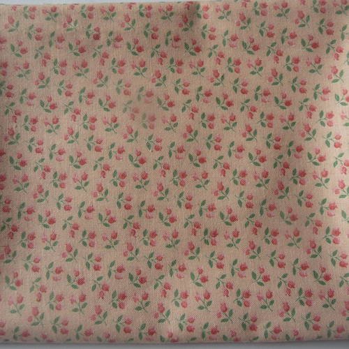 Tissu fleuri - petit coupon de tissu liberty fond rose  avec motifs fleurettes et feuillage 