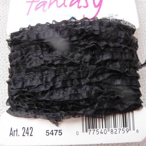 10 m petit ruban fantaisie aspect fronce - couleur noire
