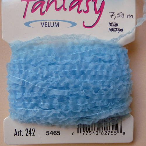 7,50 m petit ruban fantaisie aspect fronce - couleur bleue