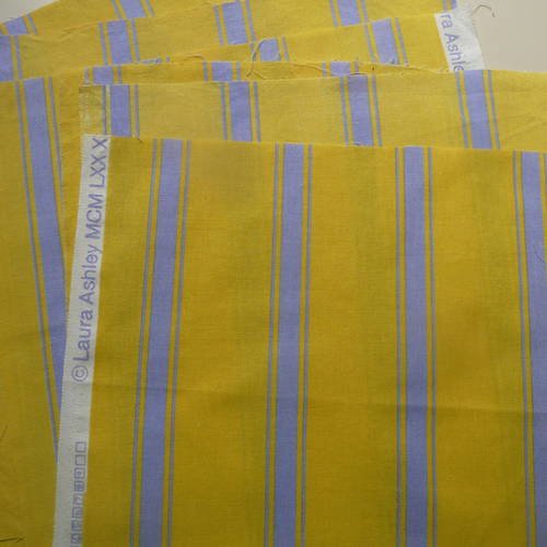 Lot de 6 carres tissu laura ashley rayes jaunes et bleus 