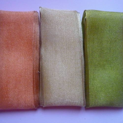 Lot de 3 rubans organza (3 m x 3) -  couleurs orange, jaune, vert