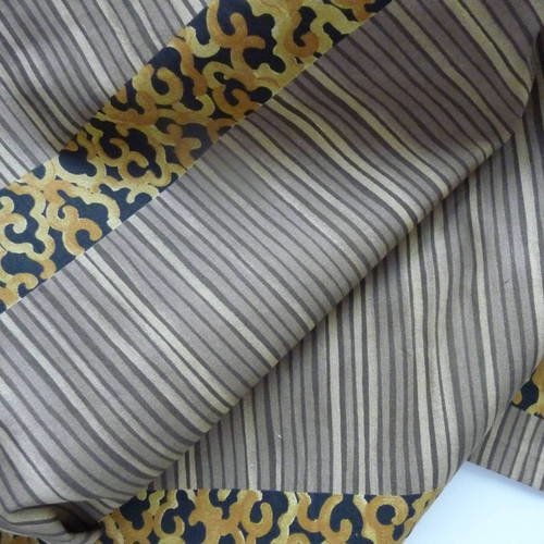 Coupon tissu fantaisie en coton, style "jungle" jaune et marron 