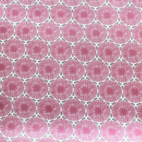 Coupon tissu  50x70 cm fleurs rose et gris