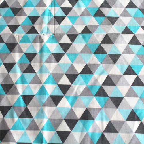 Coupon tissu graphique triangles turquoise et gris 50x70 cm