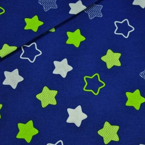 Tissu coton étoiles bleu et anis 50x80 cm