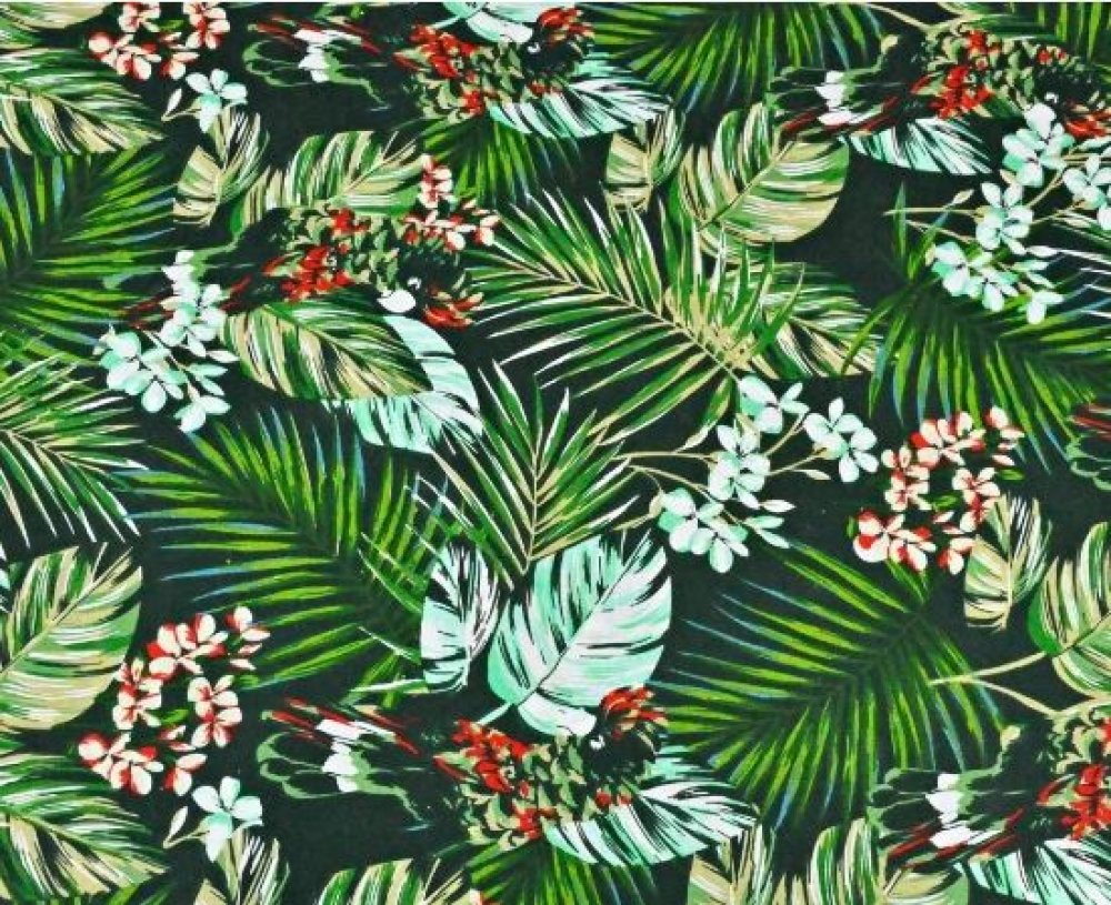 Dessin feuilles tropicales - Fond multicolore - Tissus Price Matière  Burlington 170 gr/m² - 146 cm Matière Burlington 170 gr/m² - 146 cm